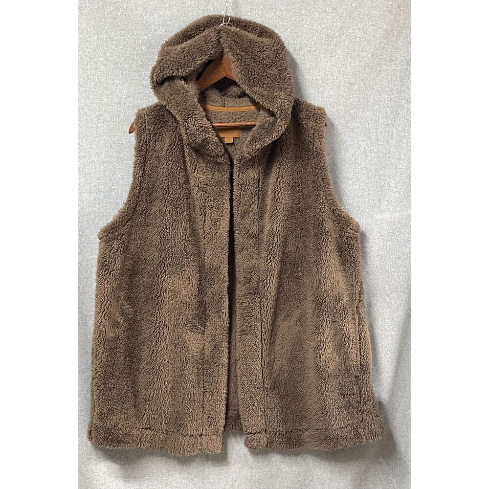Koolaburra by UGG Teddy Fleece Hooded Vest Women's XL Taupe Pockets